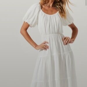 White Puff Sleeve Midi Dress